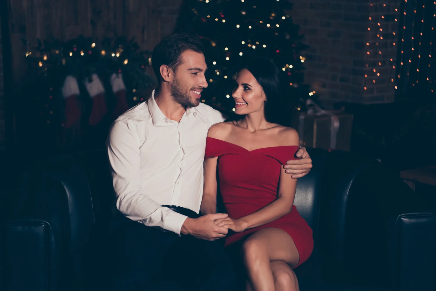 A couple talking together in an elegant lounge